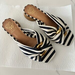 Vince Camuto Striped Slides with Gold Accent